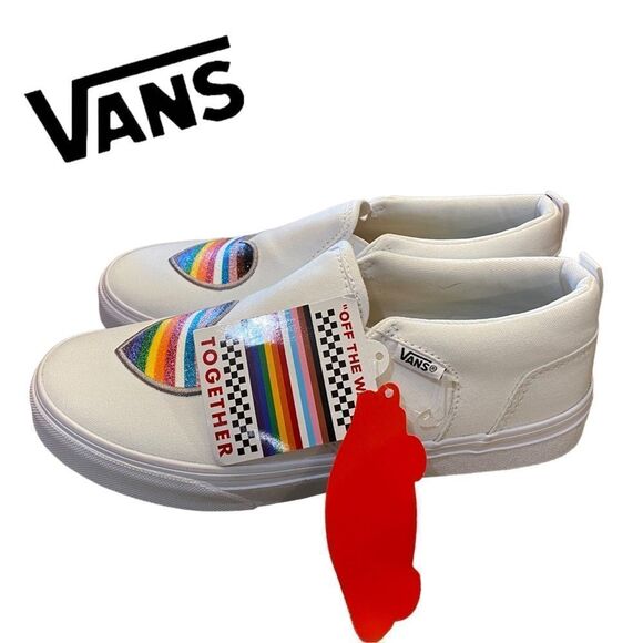 NEW Vans Women's Asher Pride Glitter White Heart Slip-on Sneakers 5 5.5 6 11 - Picture 2 of 6